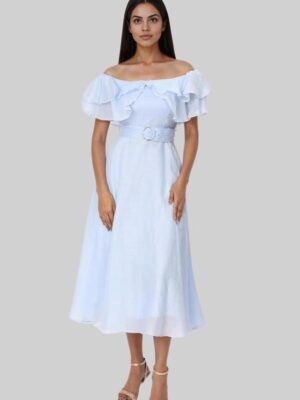 Off Shoulder Blended Fabric Women's Calf Length Dress